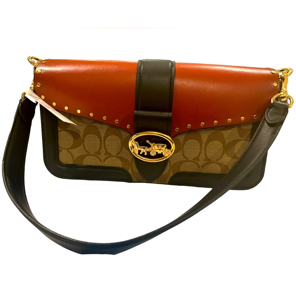 NWT Coach Georgie shoulder bag signature canvas with rivets. Authentic!